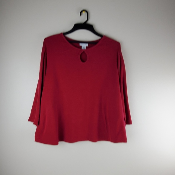 Avenue Burgundy Wine Blouse Crew Neck - Picture 3 of 7